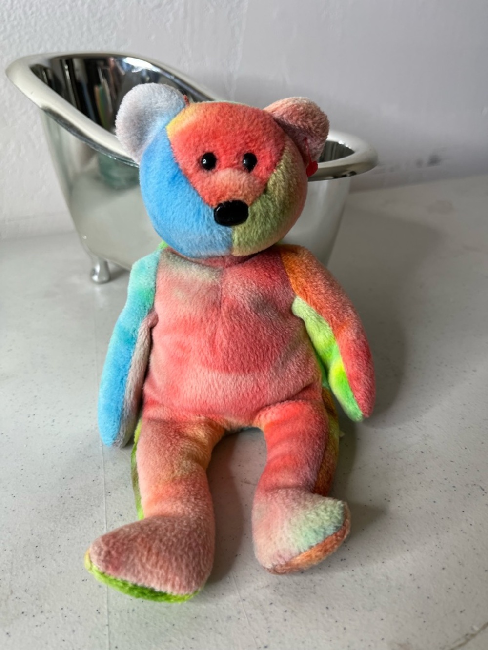 Ty Multicolor Tie-Dye Teddy Bear - Blue, Pink, Green, Orange, Cream